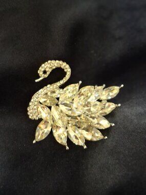 Enchanted Menagerie Crystal Swan Refrigerator Magnet Upcycled Brooches
